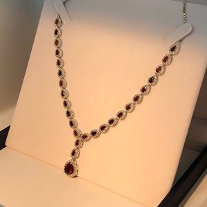 925 Sterling Silver Red CZ Bridal Full Set